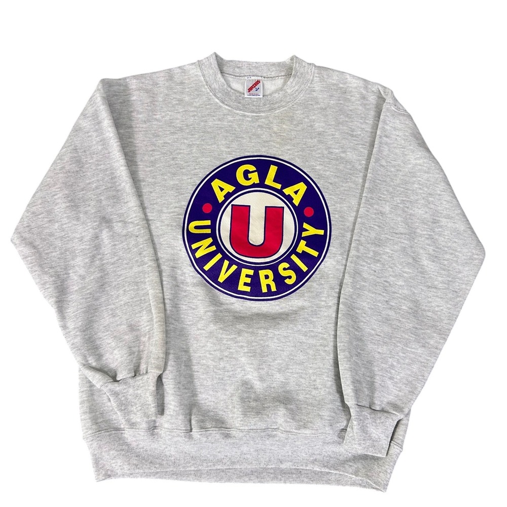 Vintage AGLA University Sweatshirt Crewneck Light‎ Gray Size Large Jerzees